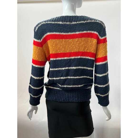 Liz Claiborne Vintage Stripe Sweater  M Blue  Stripe Cotton Blend - Picture 2 of 16